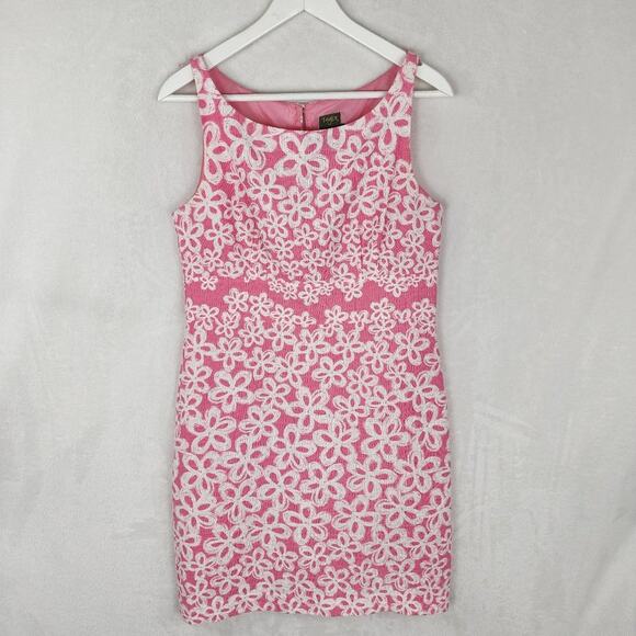 Taylor Sheath Dress Women 8 Pink and White Floral Lined with Keyhole Back - Picture 1 of 7